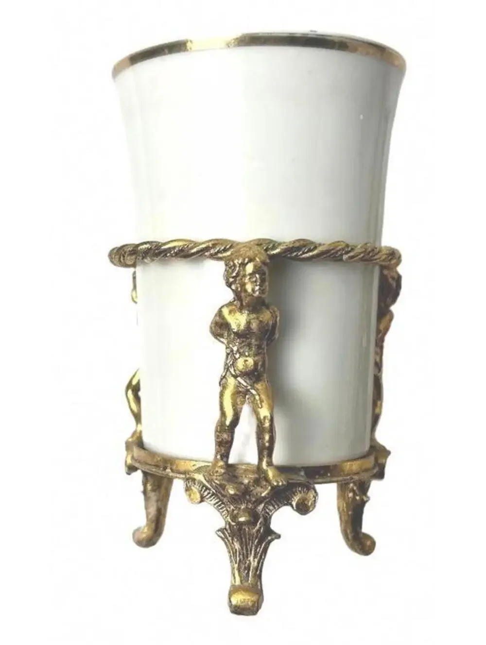Vintage White Porcelain and Brass Decorative Hollywood Regency Vanity Set